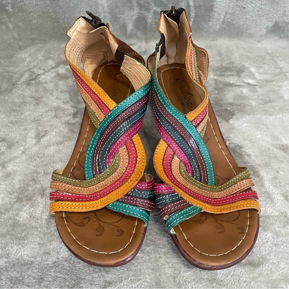Indios by Impucaiza Colorful Gladiator Wedge Sandals Boho Size 7.5 Rainbow